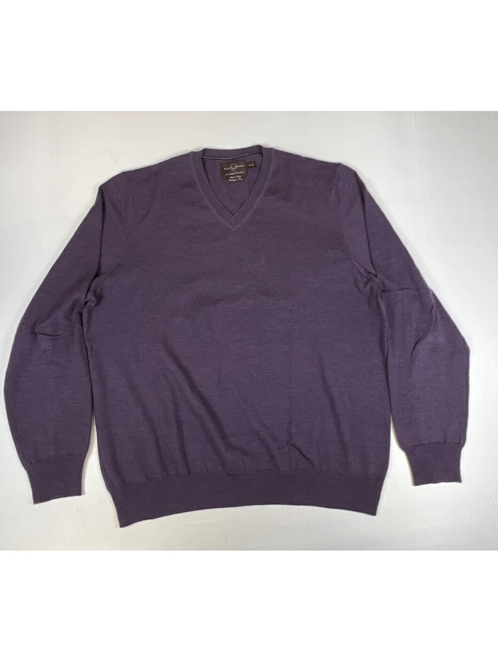 Black Brown 1826 Men XL Purple 100% Italian Merino Wool V Neck Pullover Sweater